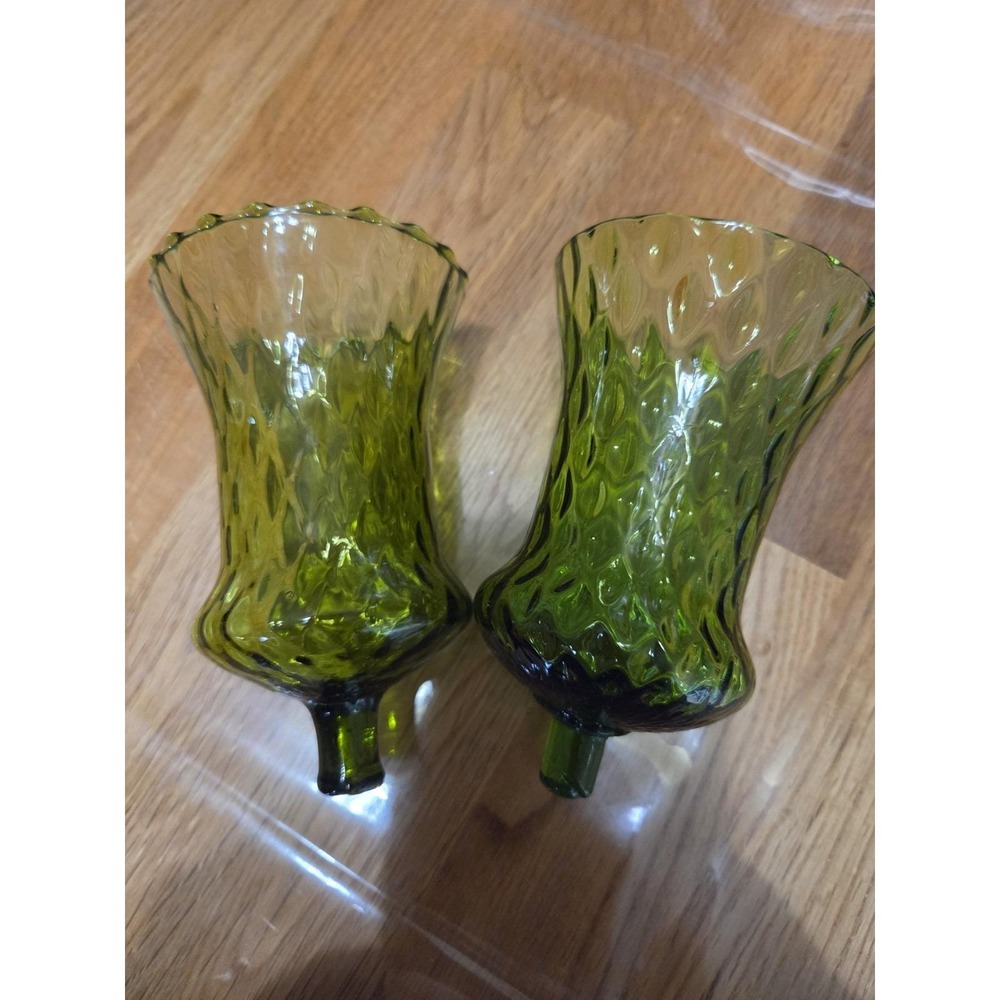2 Vtg Home Interior Homco Avocado Green HONEYCOMB Peg Votive CUPS Candle Holders